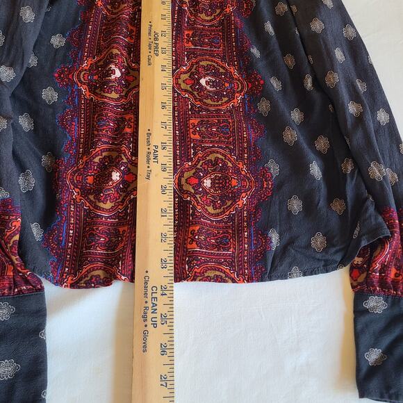Free People Wishing Well Border Long Sleeve Button Up Top Raw Edge Collar Size M - Picture 9 of 10